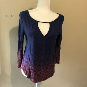 Lucky Brand Ombré Floral Patter 3/4 Sleeve Shirt Size Small